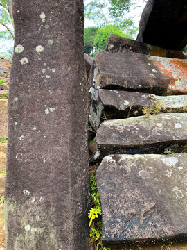 Selective focus of rock on Megalithic sites Gunung Padang  Cianjur, West Java, Indonesia