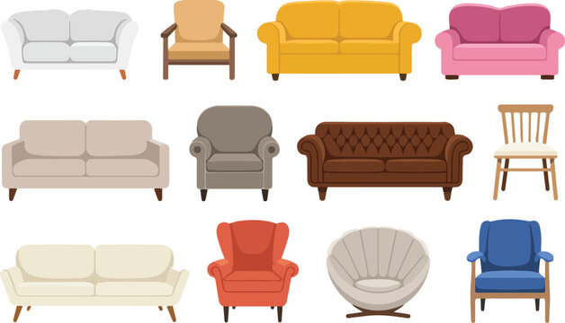 Colorful modern sofa and armchair pattern vector seamless background