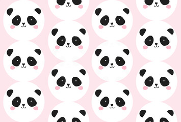 Obraz premium Seamless Cute Panda Pattern with Cartoon Animal Illustrations, Black and White Vector Wallpaper Design for Textile, Fabric, Decoration and Decorative Backgrounds