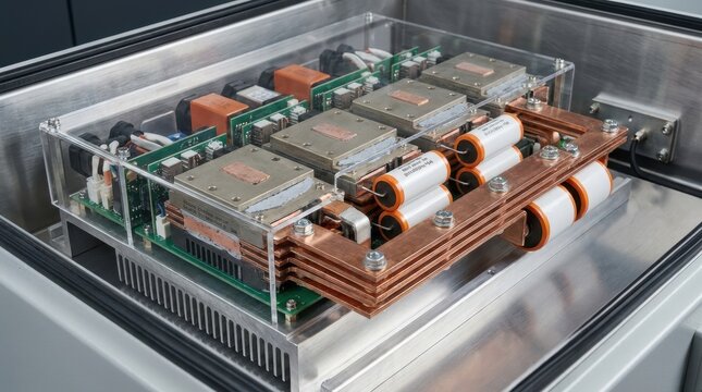 solid state transformer concept Transparent computer hardware showcasing internal circuit components and wiring