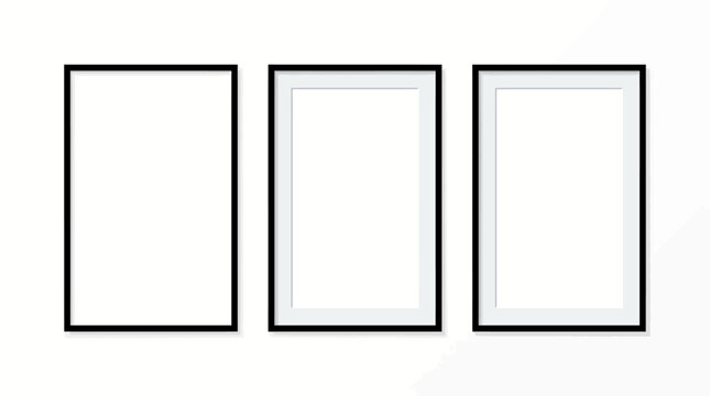 Set of three vertical black picture frames isolated on white background for poster, artwork or photo mockup display