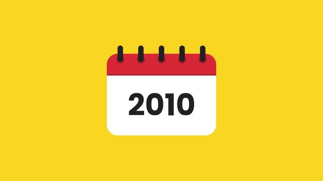 2010 Vintage Annual Planner Calendar Graphic with Spiral Notebook Illustration Bold Centered Year Display and Yellow Background Prores Alpha 4K 60 fps Looping