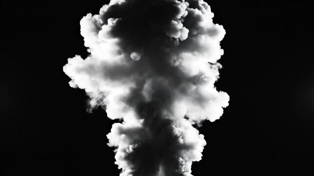 Massive explosion mushroom cloud against a dark black background