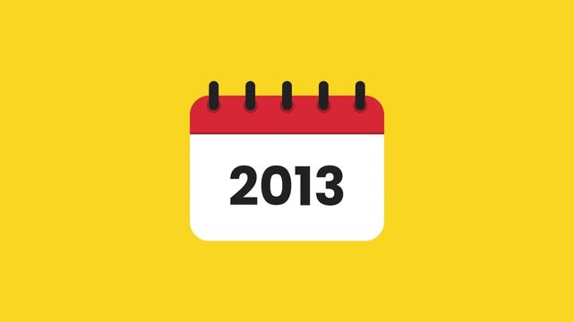 2013 Retro Year Calendar Motion Graphic with Red Spiral Binding and Minimal Yellow Stationery Style Prores Alpha 4K 60 fps Looping