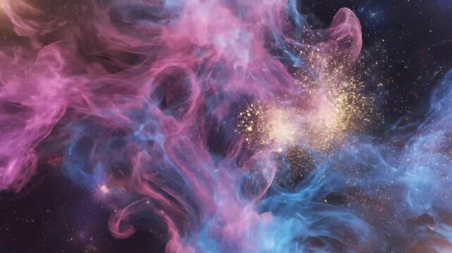 Pink and blue abstract cosmic energy clash in starry space