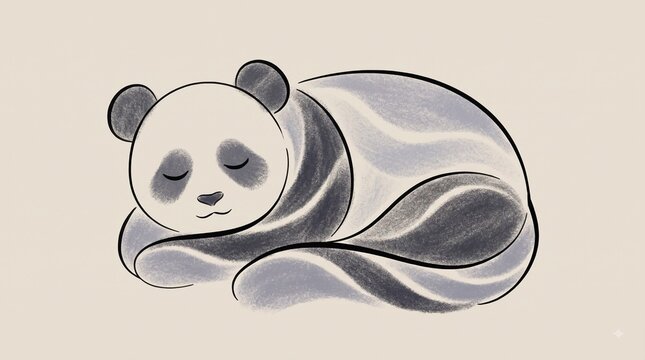 Cute Sleeping Panda Bear Minimalist Pencil Drawing Illustration