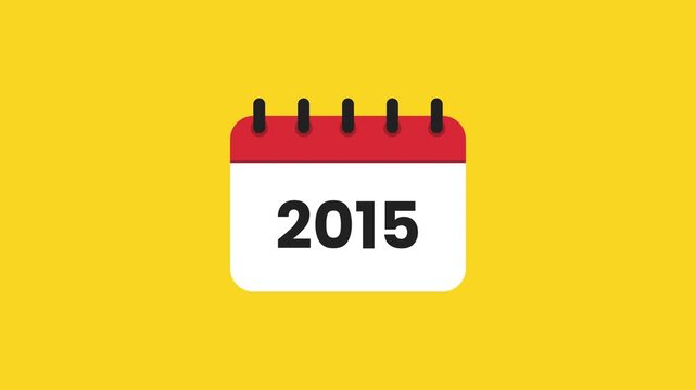 2015 Classic Calendar Year Graphic Animation with Bright Yellow Background and Centered Numbered Page Prores Alpha 4K 60 fps Looping