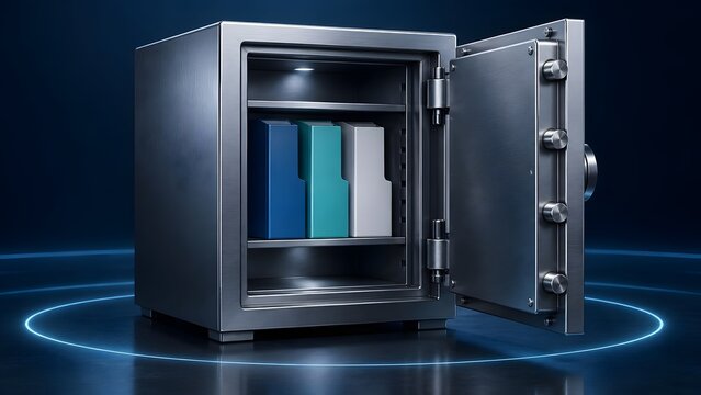 Secure corporate vault safeguarding confidential business document folders in protected digital storage