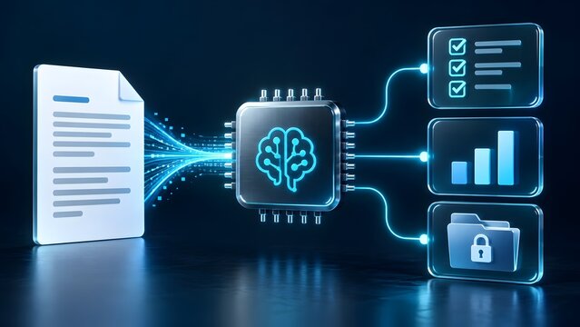 Artificial intelligence microchip processing digital document data into analytics and secure storage