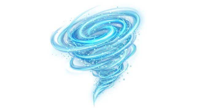 blue swirling tornado with glowing lines and water droplets