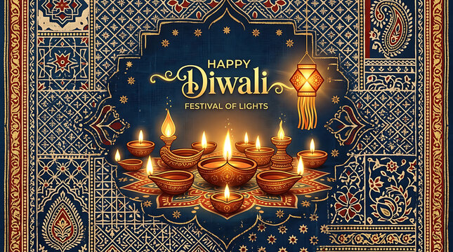 Elegant diwali celebration background with traditional lamps and ornate decorative patterns