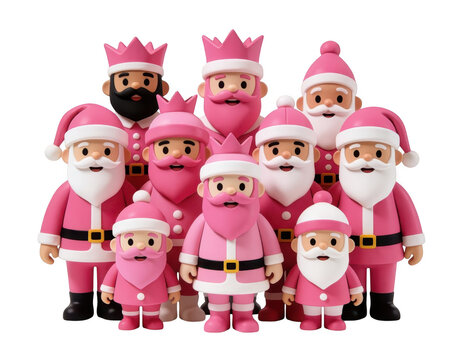 Pink Santa Claus Family Group Transparent Background