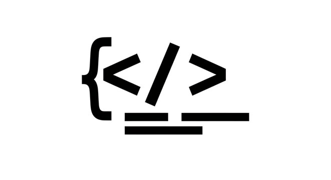 Black code icon with brackets and slash isolated on a transparent background for web development