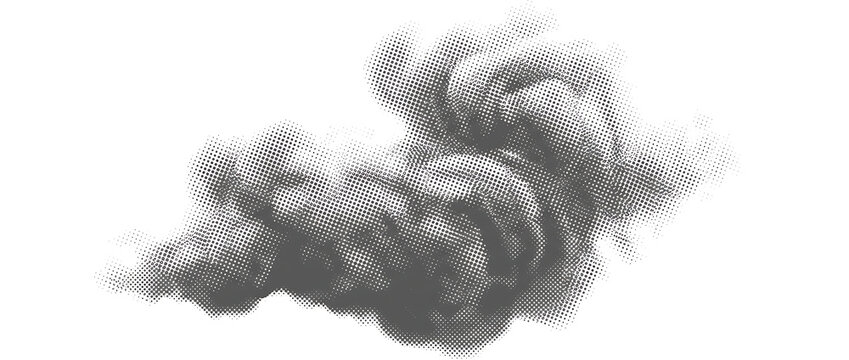 Gray smoke cloud isolated on a transparent background for design elements