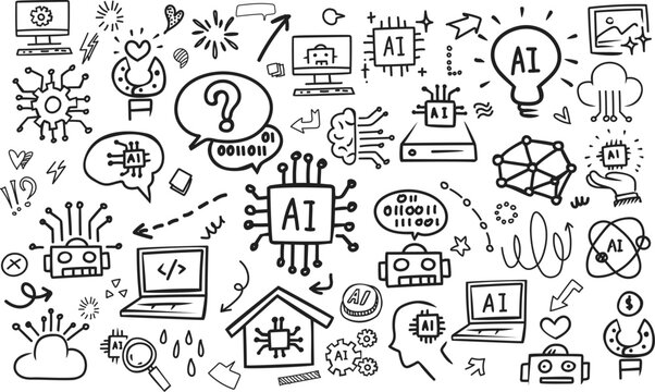 High tech chatbot innovation and data system doodle illustration