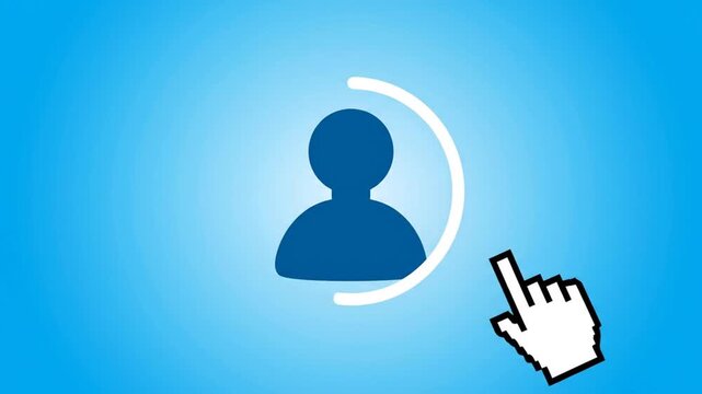 Mouse cursor selecting blue user profile icon on gradient background