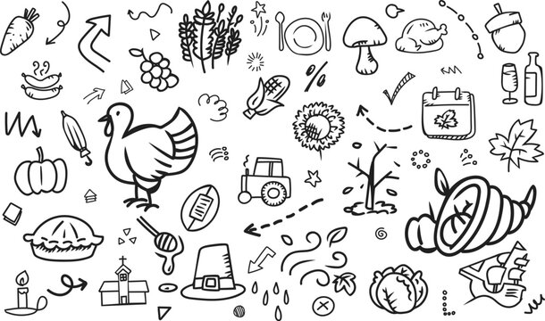 Thanksgiving day turkey feast doodle horizontal banner
