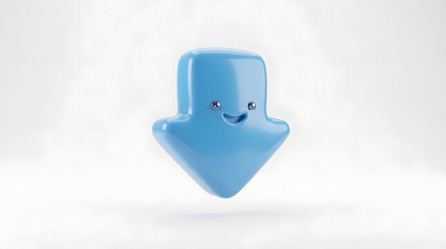 Cute Blue Down Arrow Direction 3D Render Icon