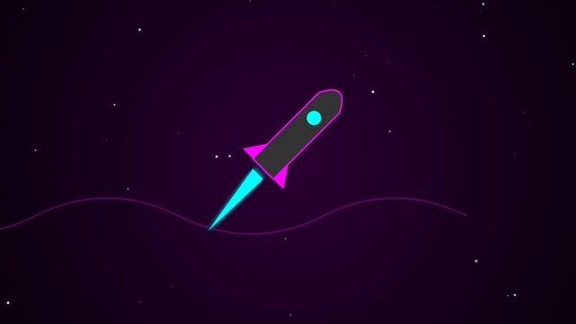 Stylized 2d rocket ships flying through galaxy space background