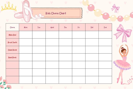 Pink Ballerina Kids Chore Chart Printable Weekly Routine