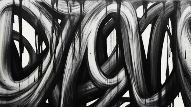Abstract Black and White Brush Stroke Grunge Texture with Looping Ink Animation