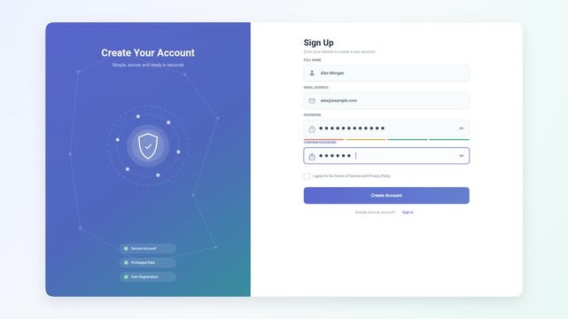 Modern User Account Registration Web Form Interface Animation