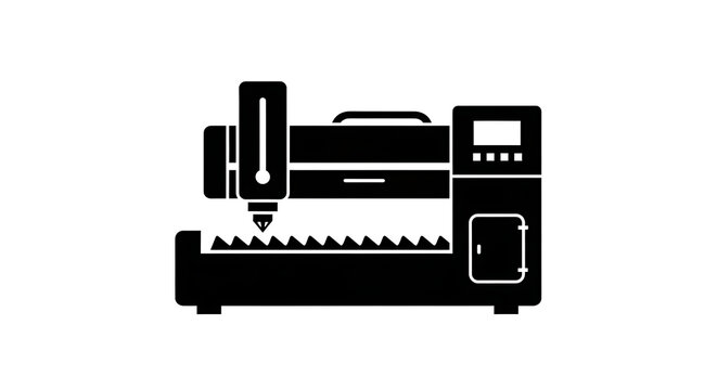 Black silhouette icon of a CNC laser engraving machine isolated on a white background