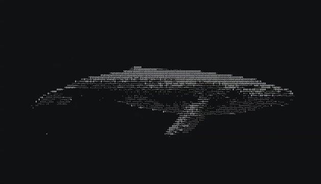 Digital whale silhouette made of glowing data particles