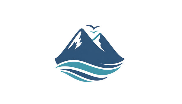 Minimalist mountain and ocean wave icon logo design