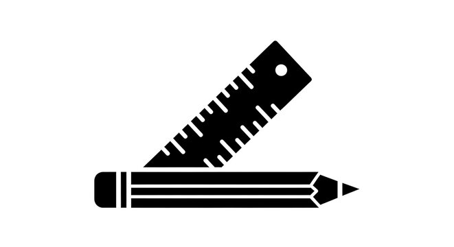 Black silhouette icon of a pencil and a ruler isolated on a transparent background