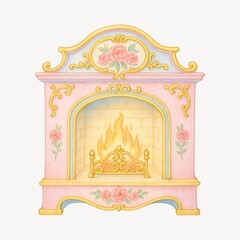 Obraz premium Elegant floral fireplace illustration.