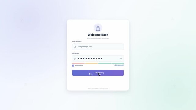 Modern Login Interface UI Animation with Password Authentication and Access Granted Success State