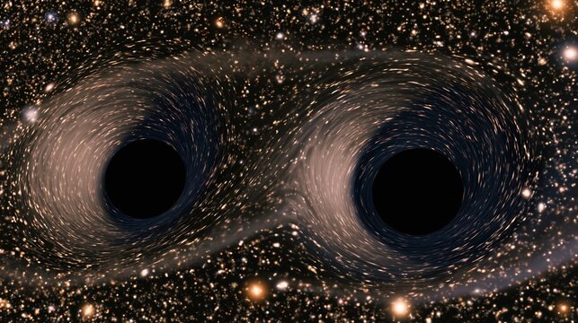 Two black holes merging in deep space surrounded