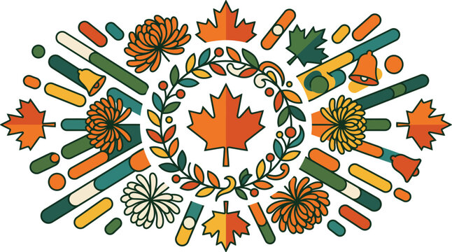 Canadian Maple Leaf & Floral Vector Illustration - Autumn Thanksgiving Design