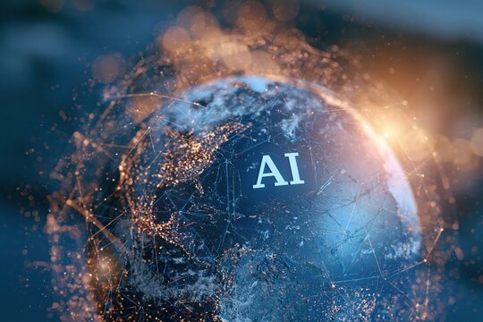 Globe with artificial intelligence network connecting world