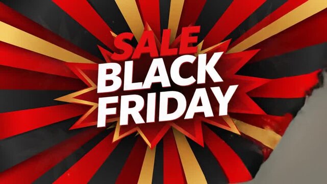 Black Friday sale promotion animation with exploding red and gold starburst background