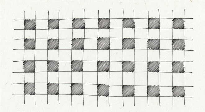 A hand-drawn vector grid pattern featuring alternating hatched squares in a checkered style.   