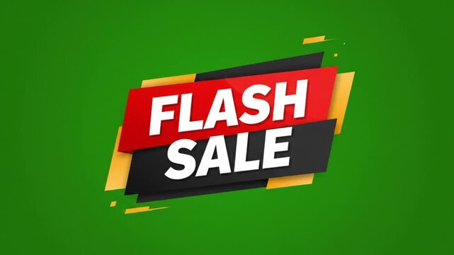 Flash Sale promotion badge with electric lightning bolt and glowing sparkles on green background