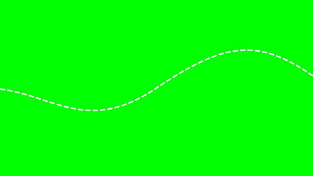 White Dashed S-Curve Path Motion Graphic Element on Green Screen Background for Seamless Video Editing Compositing