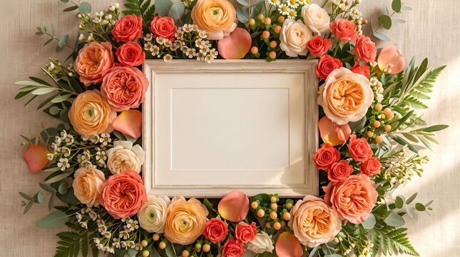 vintage photo frame with flowers
