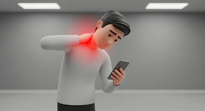 Illustrated Smartphone User Experiencing Text Neck From Prolonged Mobile Phone Use