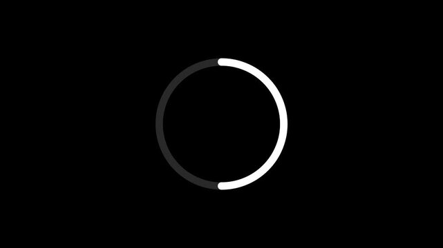 Minimalist white loading circle spinner indicator on dark black background, simple buffering icon for website and app development