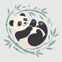 Cute panda bear illustration resting inside a circular bamboo frame © Back Link 360