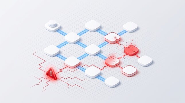 Abstract digital network concept with nodes and connections showcasing potential risks and vulnerabilities.