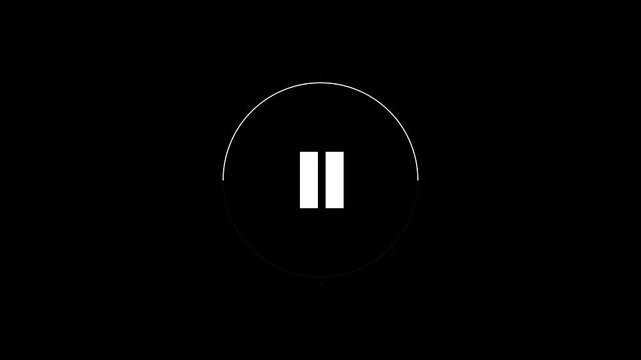 Minimalist white pause button icon inside a thin circle on a black background for media player user interface
