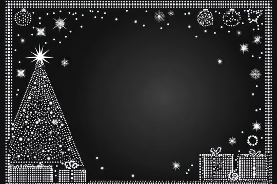 Dotted pattern rectangular frame with christmas and new year holiday decorations, greeting card layout design template