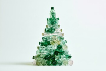 Obraz premium Unique Christmas tree made of recycled plastic bottles in creative art display