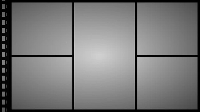 Vector Illustration of Blank Film Strip Frame and Storyboard Layout Template with Five Panels and Sprocket Holes on Grey Background