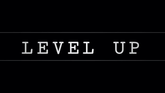 Minimalist level up text typography on black background for gaming and self improvement concepts