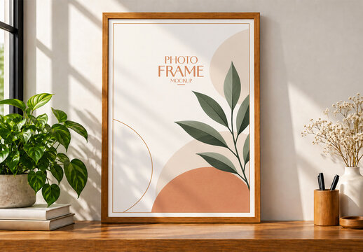 Elegant Wooden Photo Frame Mockup